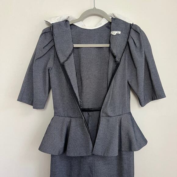 Vintage ACT 1 New York Peplum Pencil Midi Dress Puff Sleeves Collared with Tie 2 - Picture 12 of 16